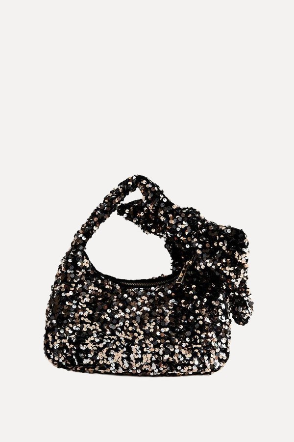 Sequinned Bow Appliqued Hand Bag