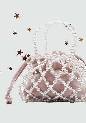 Velvet Bucket Bag With Faux Pearls from Zara