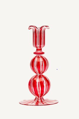 Red Candy Stripe Glass Candle Holder from Studio Dine