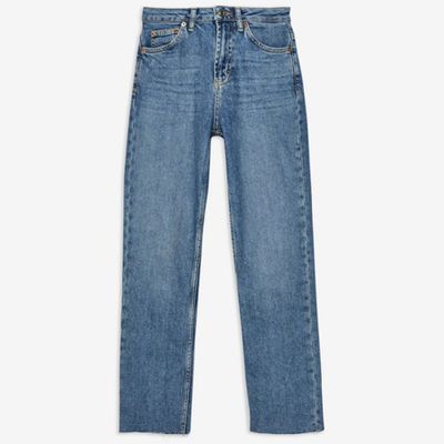 Mid Blue Raw Hem Straight Jeans from Topshop