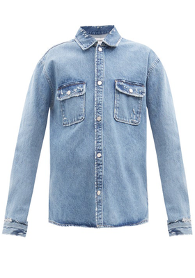 Double-Pocket Distressed Denim Shirt from Frame