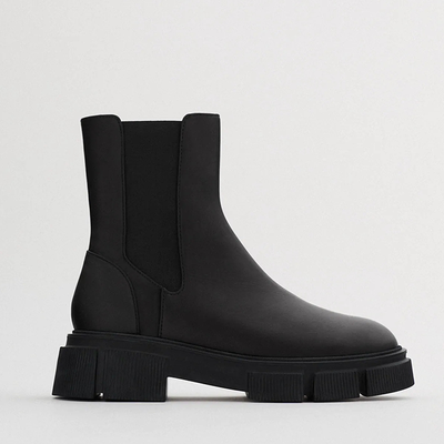 Flat Leather Ankle Boots With Track Sole  from Zara