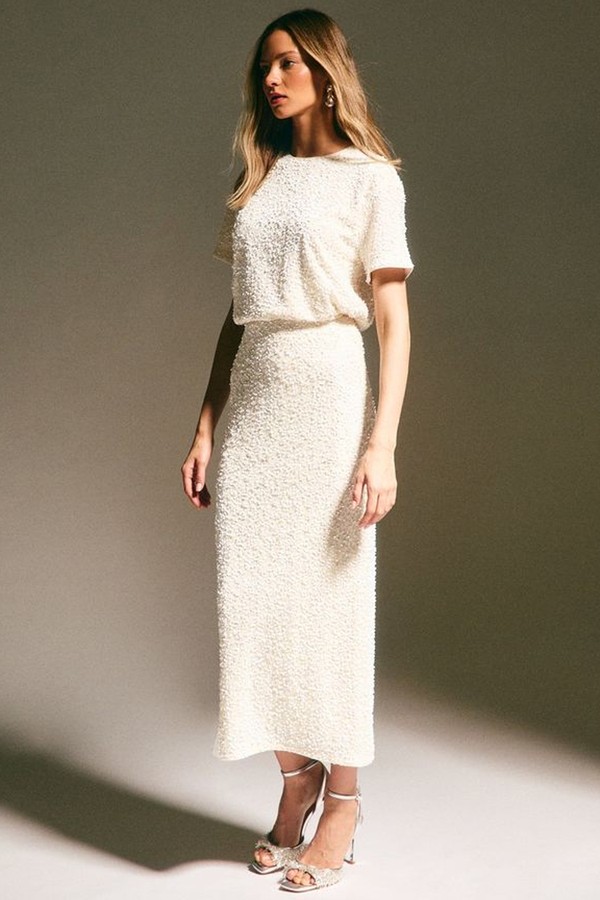 Velvet Sequin Embellished Midi Skirt