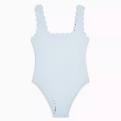 Blue Scallop Wavy Ribbed Swimsuit