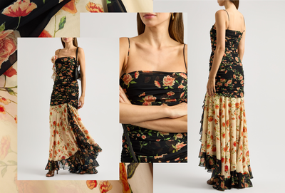 Rosado Floral-Print Ruched Chiffon Maxi Dress from DE LA VALI