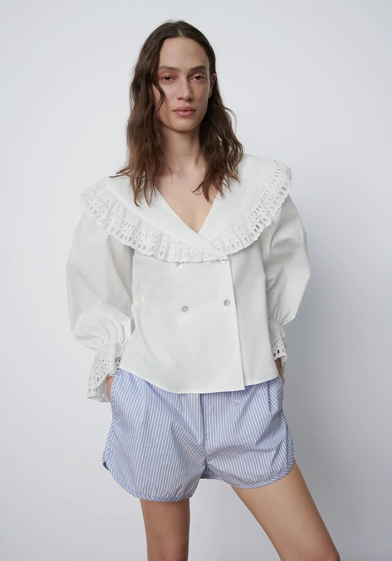 Shirt With Embroidered Collar from Zara