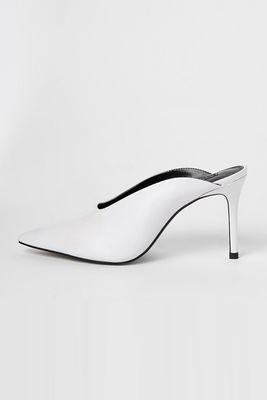 White Leather Square Cut Out Mules