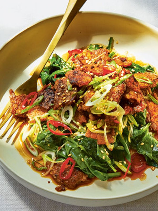 Crispy Tempeh With Sesame Spinach