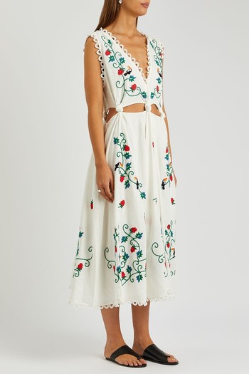 Embroidered Linen-Blend Midi Dress from Farm Rio