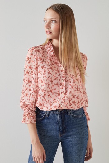 Elsa Pink & Red Ornate Floral Print Blouse from LK Bennett