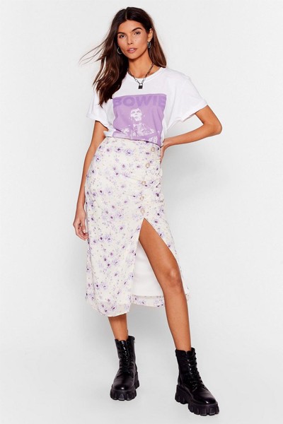 Growing You Off Floral Midi Skirt