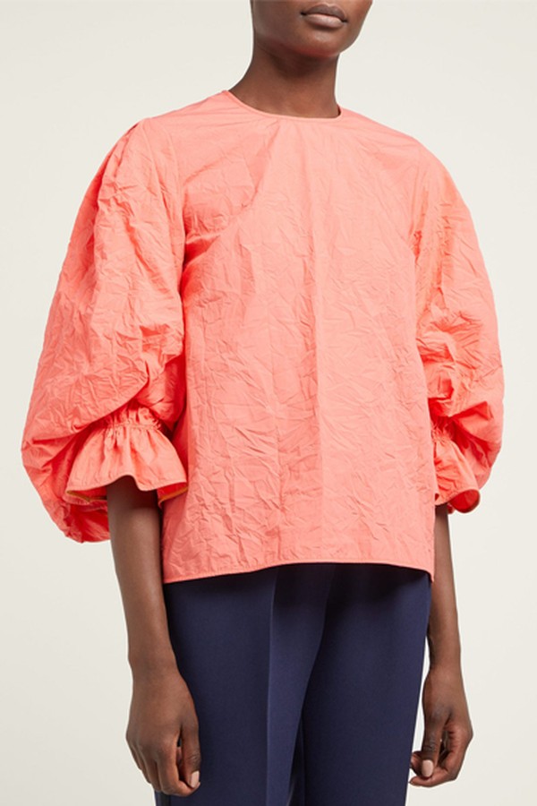 Seya Balloon-Sleeve Crinkled Cotton Top from Roksanda