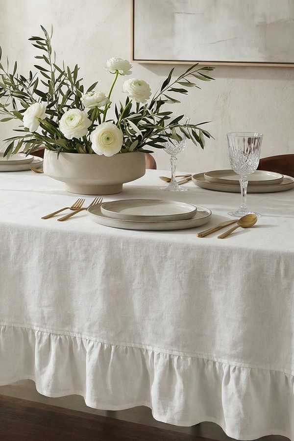 Ruffled Linen Tablecloth from Linen Couture