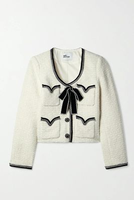 Cropped Embellished Satin-Trimmed Metallic Bouclé-Tweed Jacket from Self-Portrait