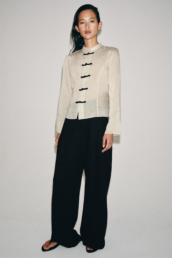 Striped Shirt With Frog Fastening