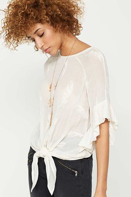 Ivory Embroidered Feather Top