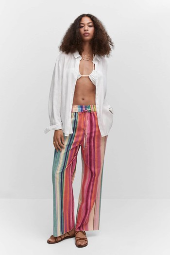 Multicolored Striped Linen Trousers from Mango