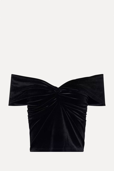 Off-Shoulder Ruched-Side Velvet Top from Good American