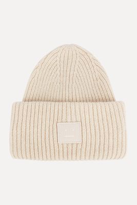 Pansy Cream Ribbed Wool Beanie from Acne Studios