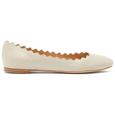 Lauren Scalloped-Edge Leather Ballerina Flats from Chloé