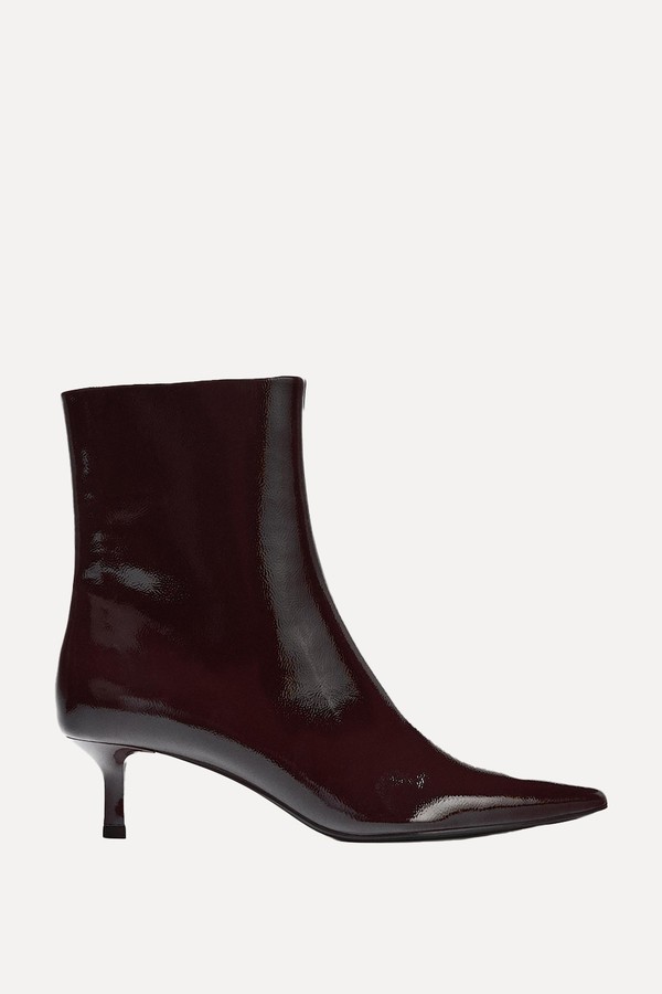 Faux-Patent Kitten Heel Ankle Boots