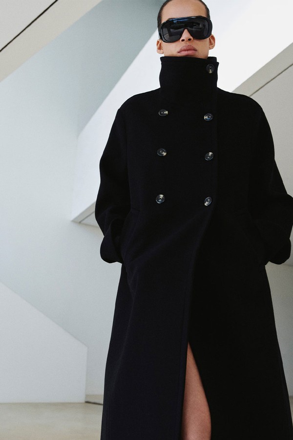 Wool-Blend Funnel-Neck Coat