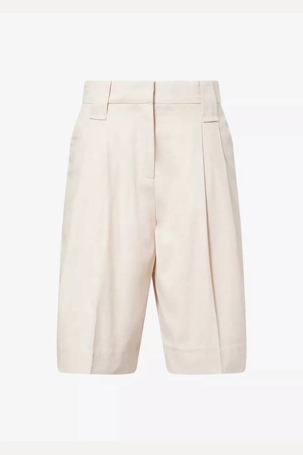 Tailoring Pleated Cotton & Linen Shorts from Ganni