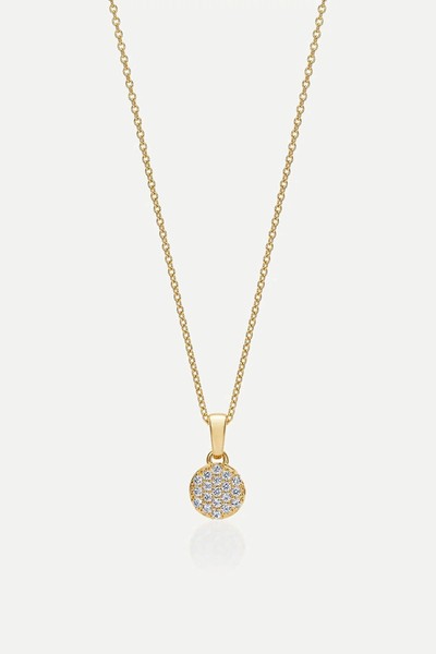 886 Pavé Button Pendant With Chain In 18ct Yellow Gold