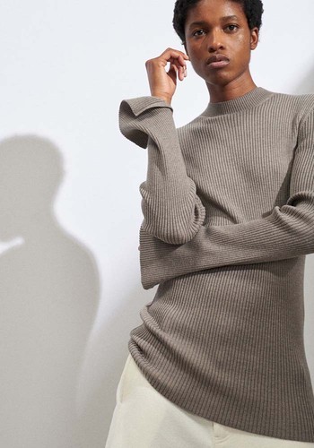 Recycled Merino-Wool Blend Rib High-Neck Sweater