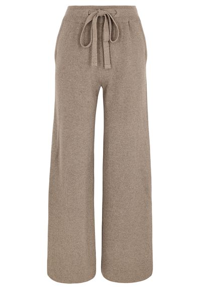 Oni Taupe Wide-Leg Ribbed-Knit Trousers from Nanushka