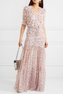 Mick Ruched Floral-Print Silk-Chiffon Maxi Dress from Veronica Beard