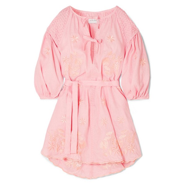 Smocked Embroidered Linen Dress
