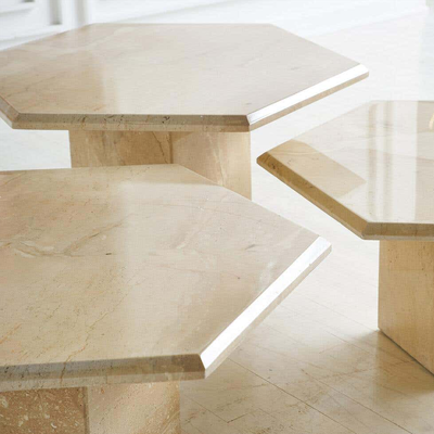 Trio Of Hexagon Travertine Tables from 1st Dibs