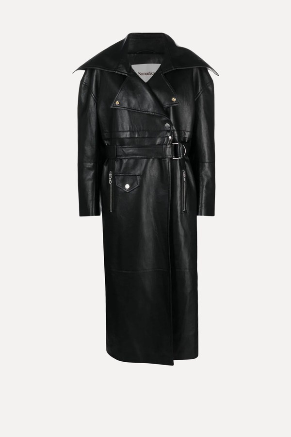 Marielle Leather Biker Coat from Nanushka