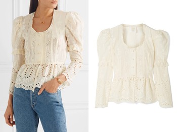 Wild Jasmine Broderie Cotton Peplum Blouse from Anna Sui