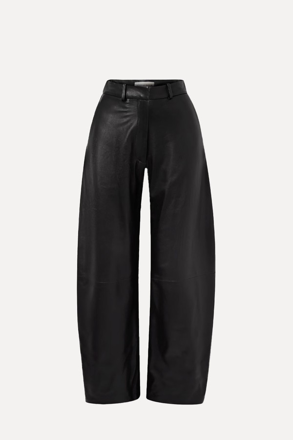 Leather Barrel-Leg Pants