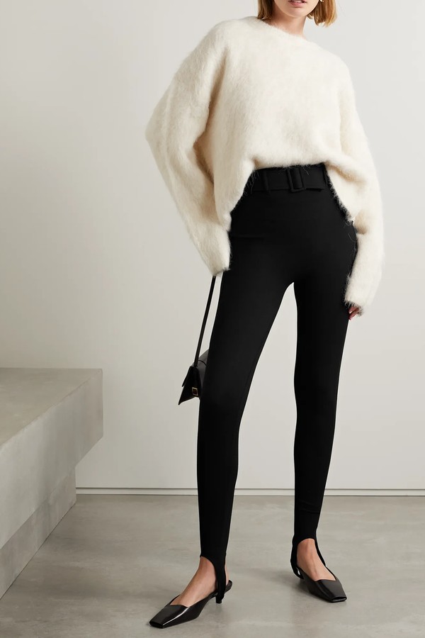 Rio-Belted Stretch-Ponte Stirrup Leggings  from Leset 