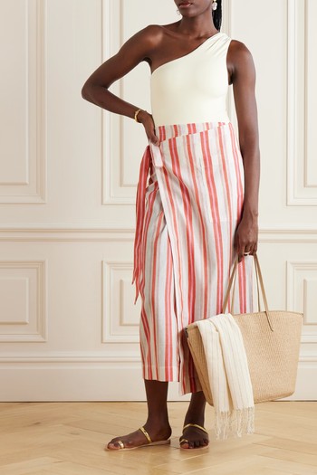 Arezzo Striped Organic Linen & Cotton-Blend Midi Wrap Skirt, £315 | Bondi Born