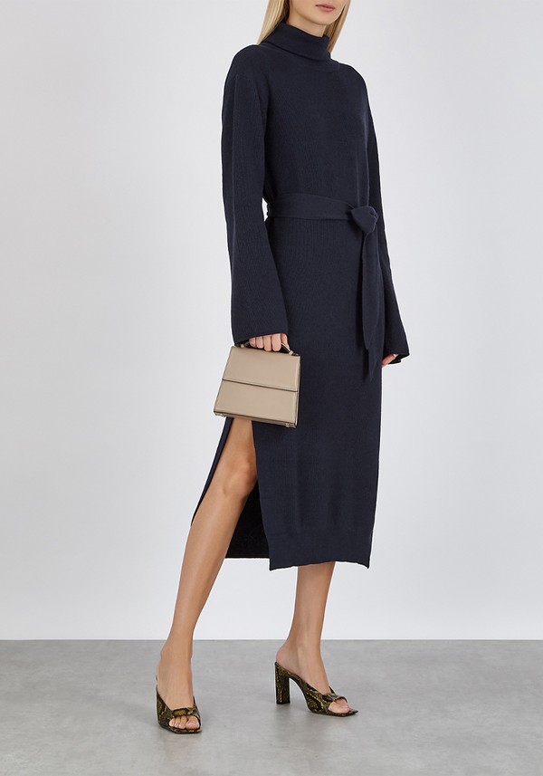 Canaan Navy Ribbed-Knit Midi Dress from Nanushka