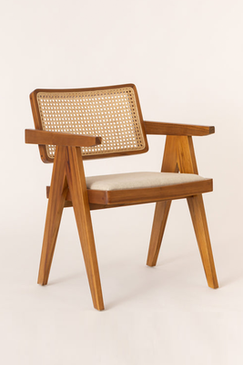 Cane & Upholstered Dining Chair with Arms from Six The Residence