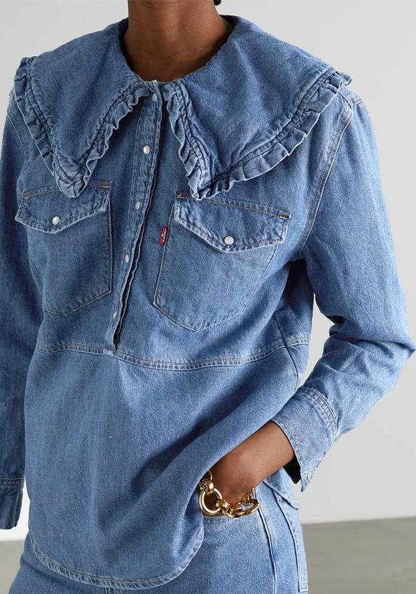 Ruffled-Collar Western Denim Blouse ,£225 | Ganni X Levi's