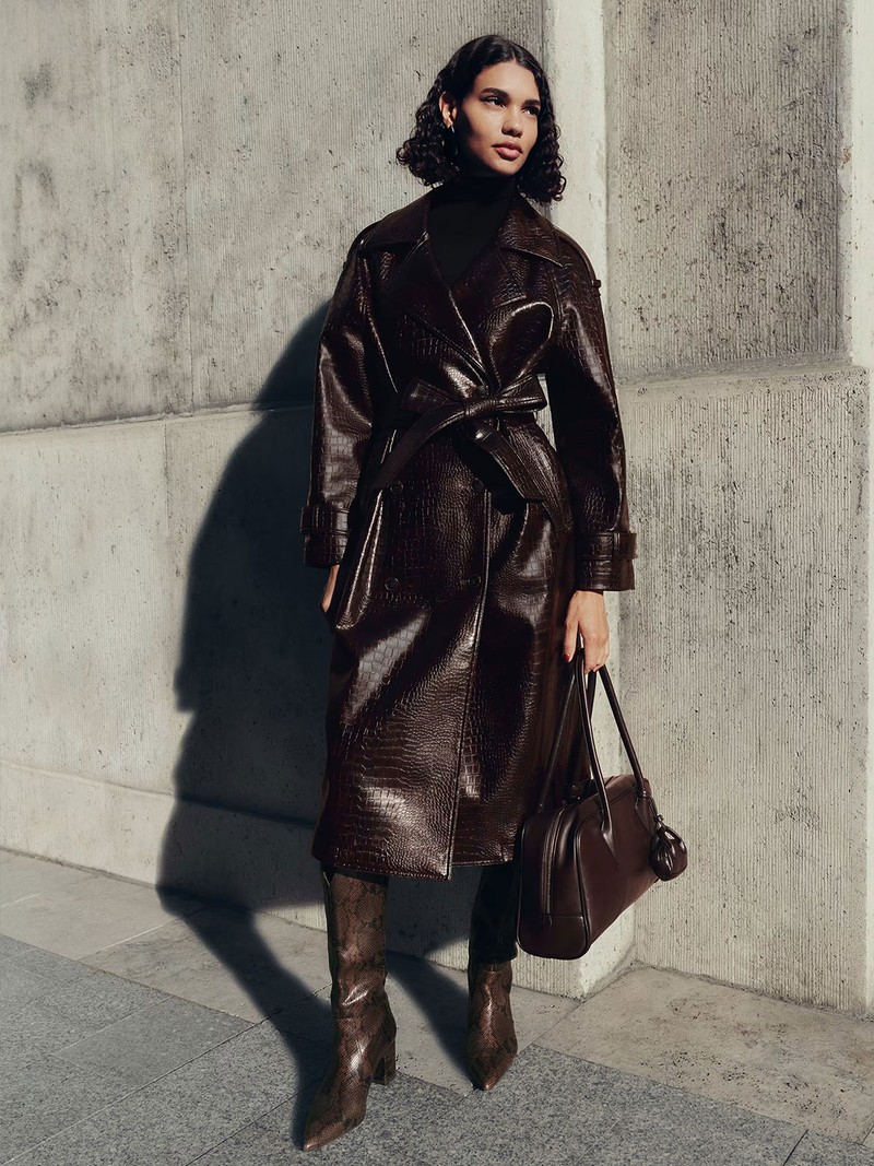 Textured Belted Longline Trench Coat