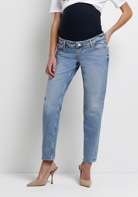 Blue Mid Rise Maternity Mom Jeans