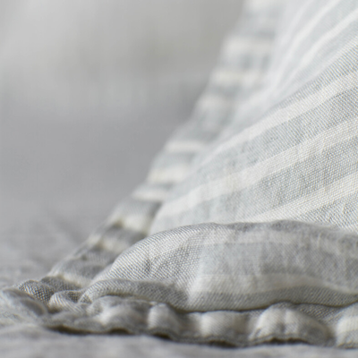 Sage Stripe 100% Linen Bed Linen