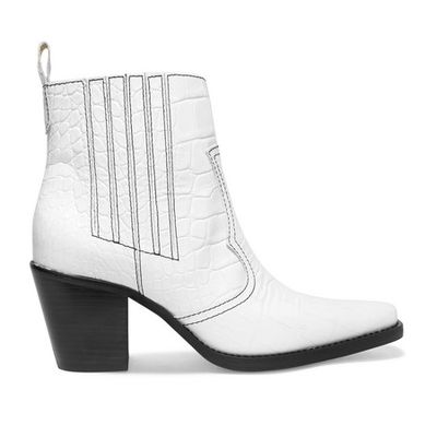 Croc-Effect Leather Ankle Boots from Ganni