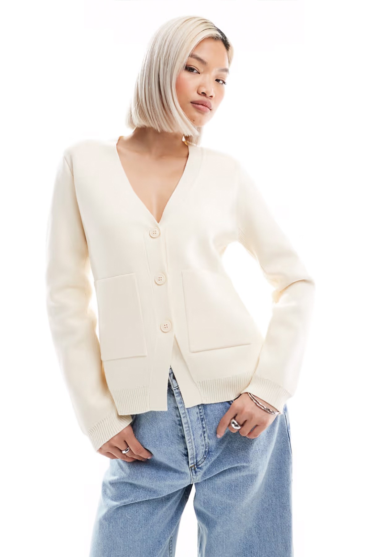 Knitted Structured V Neck Cardigan  from asos design