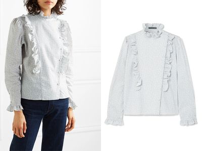Ruffled Printed Cotton-Twill Blouse from Alexa Chung