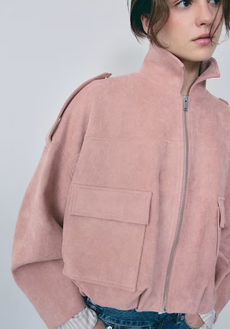 Faux Suede Bomber Jacket 