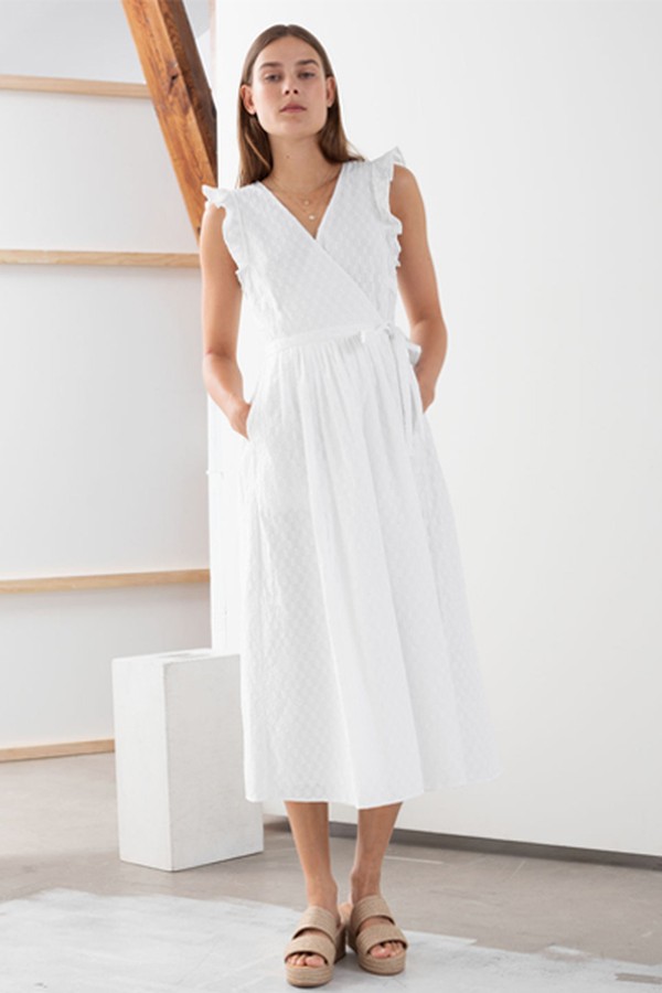 Ruffled Cotton Dobby Midi Dress