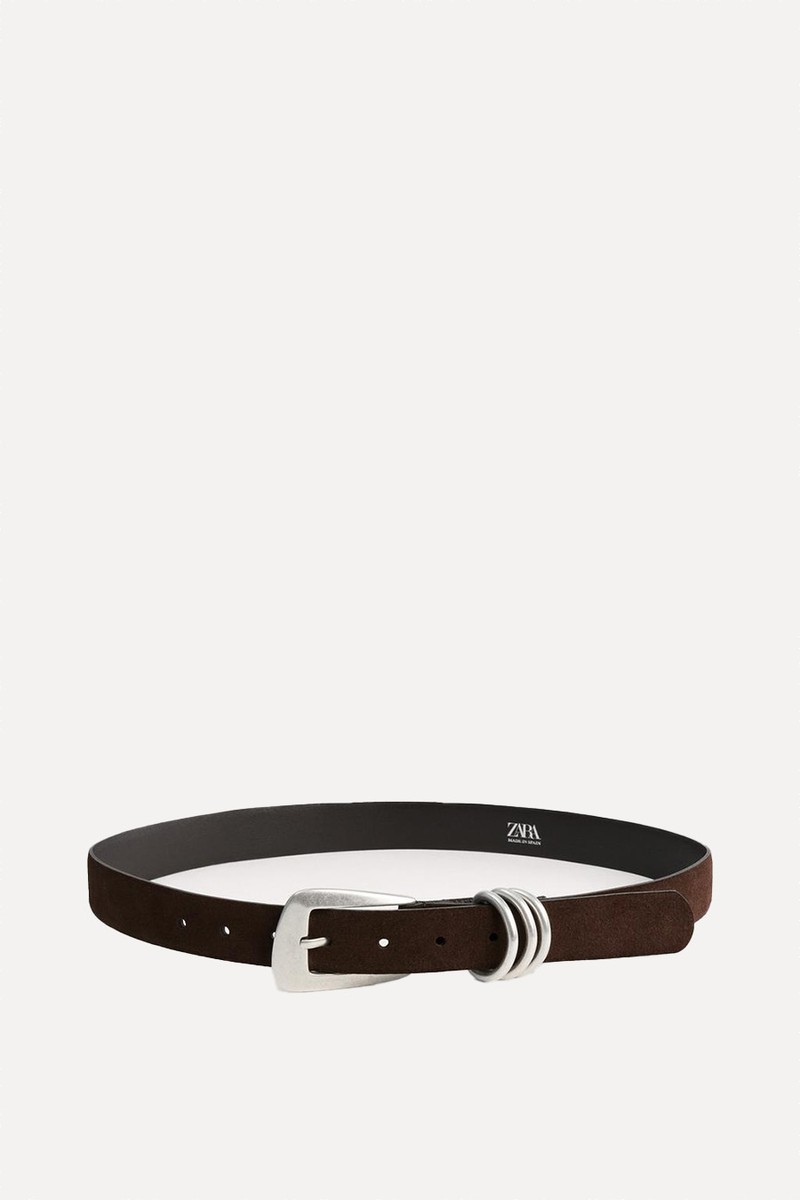 Split Suede Belt With Rectangular Buckle
